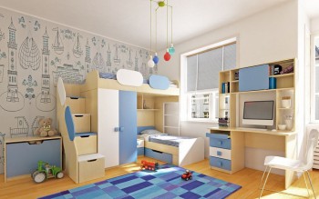Детская комната Скай (Синий/Белый/корпус Клен) в Шарыпово - sharypovo.mebel54.com | фото
