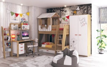 Детская спальня Оливер (Белый/Дуб золотой) в Шарыпово - sharypovo.mebel54.com | фото