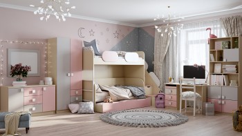 Диван-кровать Грэйси (Розовый/Серый/корпус Клен) в Шарыпово - sharypovo.mebel54.com | фото