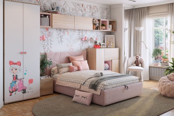 Комплект детской мебели Алина К2 Дуб мария/белый/нежно-розовый велюр в Шарыпово - sharypovo.mebel54.com | фото
