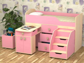 Кровать детская Фея 1.6 Дуб молочный/Розовый в Шарыпово - sharypovo.mebel54.com | фото