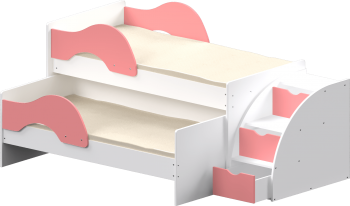 Кровать детская Матрешка выкатная с лестницей  Белый/Розовый в Шарыпово - sharypovo.mebel54.com | фото