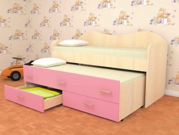Кровать детская Нимфа двухместная 2.0 Дуб молочный/Розовый в Шарыпово - sharypovo.mebel54.com | фото