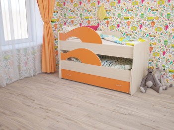 Кровать детская Радуга 1600 Млечный дуб/Оранжевый в Шарыпово - sharypovo.mebel54.com | фото