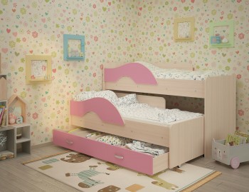 Кровать детская Радуга 1600 Млечный дуб/Розовый в Шарыпово - sharypovo.mebel54.com | фото