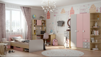 Кровать Грэйси 1650х750 (Розовый/Серый/корпус Клен) в Шарыпово - sharypovo.mebel54.com | фото