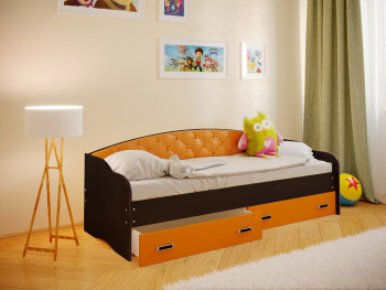 Кровать Софа-7 с мягкой спинкой (800х1900) Венге/Оранжевый в Шарыпово - sharypovo.mebel54.com | фото