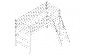 Кровать Соня вариант 6 полувысокая с наклонной лестницей Белый полупрозрачный в Шарыпово - sharypovo.mebel54.com | фото