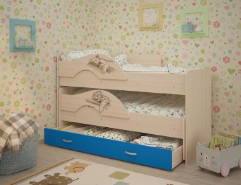 Кровать выкатная Радуга-Сафари детская 1600 Млечный дуб/Голубой в Шарыпово - sharypovo.mebel54.com | фото