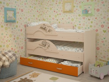 Кровать выкатная Радуга-Сафари детская 1600 Млечный дуб/Оранжевый в Шарыпово - sharypovo.mebel54.com | фото
