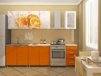 Кухонный гарнитур 1,6м Апельсин (Белый/Оранжевый металлик/Фотопечать апельсин) в Шарыпово - sharypovo.mebel54.com | фото