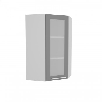 Квадро ВПУС 550 шкаф верхний угловой со стеклом высокий (Белый софт/корпус Серый) в Шарыпово - sharypovo.mebel54.com | фото