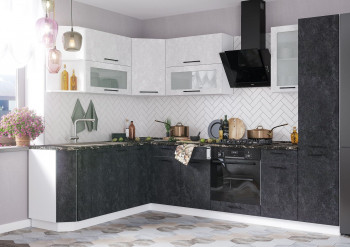 Модульная кухня Бруклин 2,0 м (Бетон белый/черный/Белый) в Шарыпово - sharypovo.mebel54.com | фото