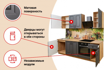 Модульная кухня Глетчер 2,5 м Маренго Силк (дуб крафт золотой) в Шарыпово - sharypovo.mebel54.com | фото