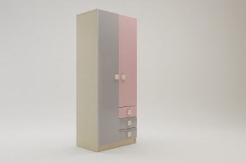 Шкаф 2-х створчатый с ящиками Грэйси (Розовый/Серый/корпус Клен) в Шарыпово - sharypovo.mebel54.com | фото