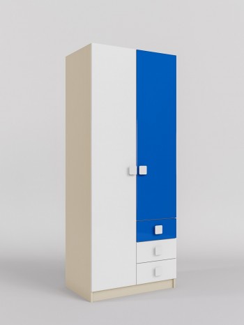 Шкаф 2-х створчатый с ящиками Скай люкс (Синий/Белый/корпус Клен) в Шарыпово - sharypovo.mebel54.com | фото