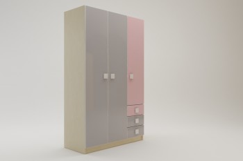 Шкаф 3-х створчатый с ящиками Грэйси (Розовый/Серый/корпус Клен) в Шарыпово - sharypovo.mebel54.com | фото