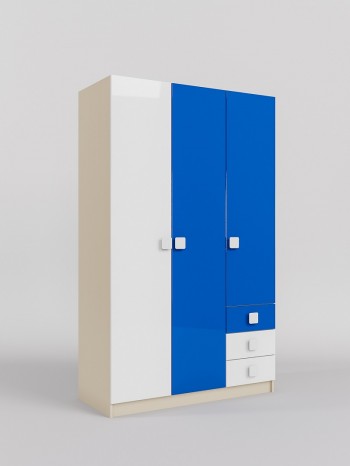 Шкаф 3-х створчатый с ящиками Скай люкс (Синий/Белый/корпус Клен) в Шарыпово - sharypovo.mebel54.com | фото