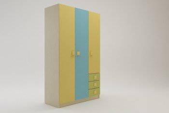 Шкаф 3-х створчатый с ящиками Смайли (Желтый/Голубой/Зеленый/корпус Клен) в Шарыпово - sharypovo.mebel54.com | фото