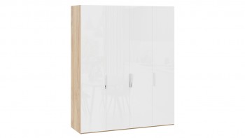 Шкаф для одежды с 4 глухими дверями «Эмбер» Яблоня Беллуно/Белый глянец в Шарыпово - sharypovo.mebel54.com | фото
