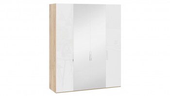 Шкаф комбинированный с 2 глухими и 2 зеркальными дверями «Эмбер» Яблоня Беллуно/Белый глянец в Шарыпово - sharypovo.mebel54.com | фото