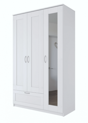 Шкаф трехдверный Сириус с зеркалом и 1 ящиком белый в Шарыпово - sharypovo.mebel54.com | фото