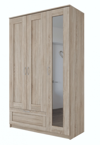 Шкаф трехдверный Сириус с зеркалом и 1 ящиком дуб сонома в Шарыпово - sharypovo.mebel54.com | фото
